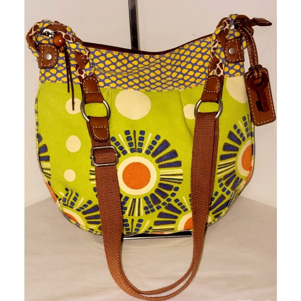 Fossil Key-Per Coated Canvas & Leather Tote Bag Carryall